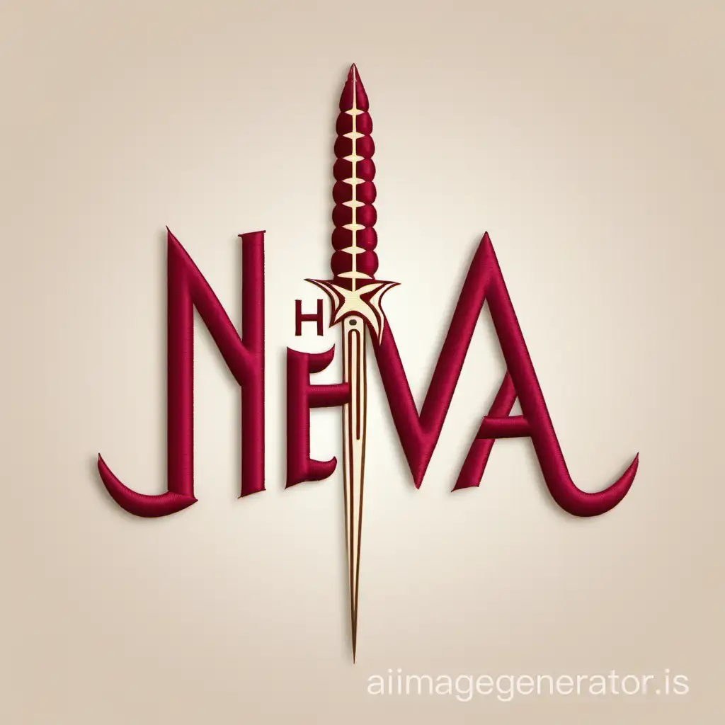 Logo with the inscription 'neva.' The letter 'H' in the form of a needle for embroidery, using burgundy color inside the needle outline