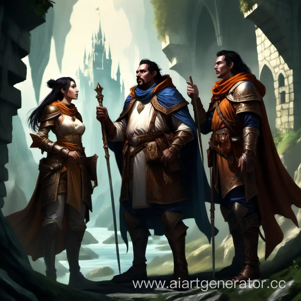 Три искателя приключений в фэнтези мире слушают что говорит им один король