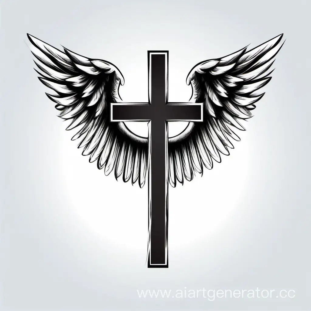 Winged-Cross-Symbol-on-Clean-White-Background