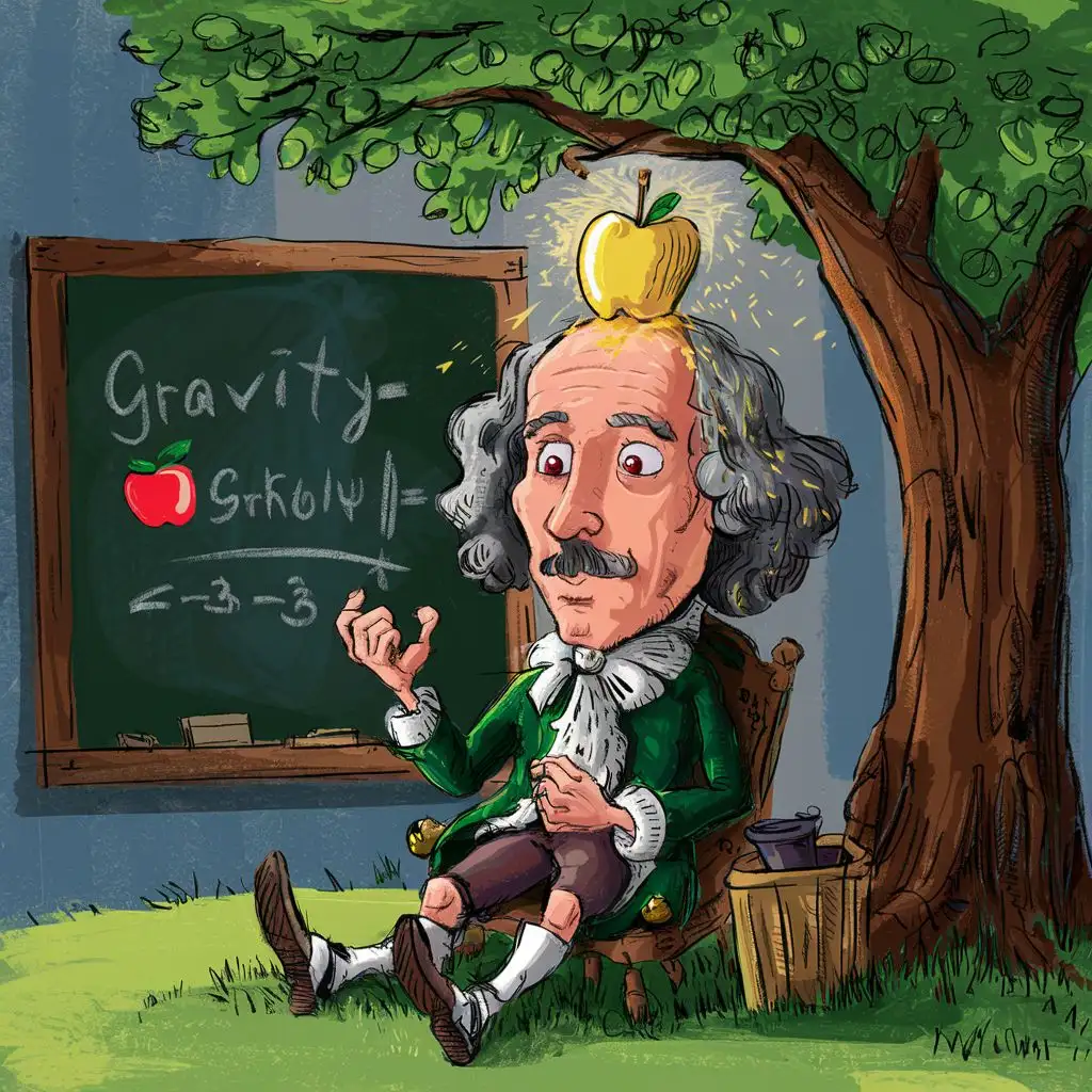 Newton-Discovering-the-Law-of-Gravity-After-an-Apple-Falls