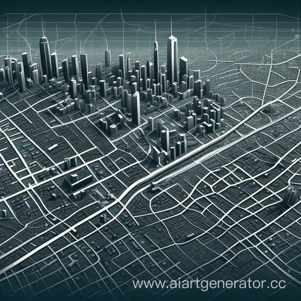 Схематичная карта современного города в темных тонах, modern shematic map