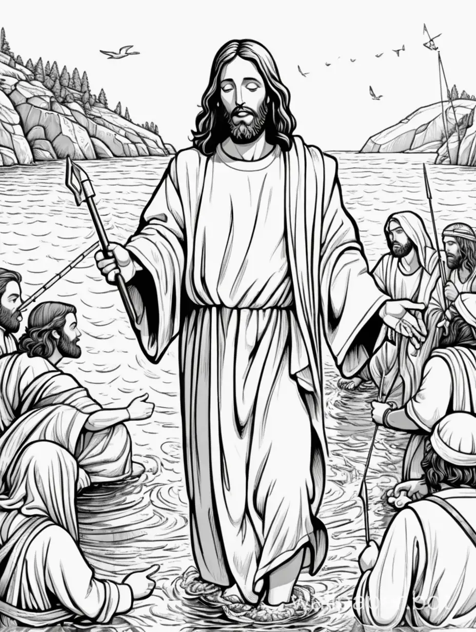 jesus illustration, “Follow me, and I will make you fishers of men, lineart, sticker art