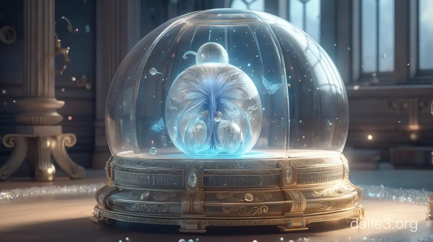 a close -up view a large-sized device for fulfilling wishes, inside its transparent cylindrical chamber lies a beautiful  detail funny magic creature,high detail and quality, aesthetic, voluminous light, ultrarealistic,photorealistic quality,grainy and noisy,Vray style, deep focus