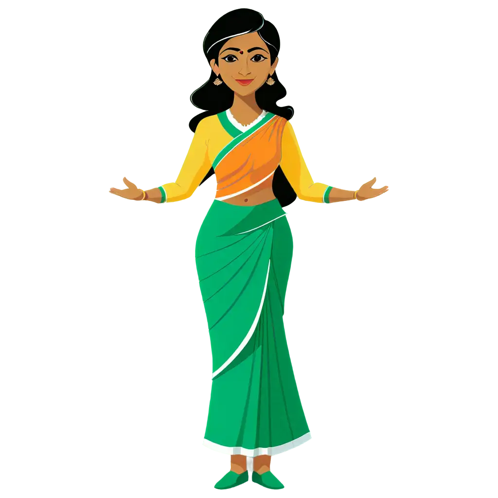 2d vector art, Simple an Indian middle-aged female school teacher in t-pose wearing a saree