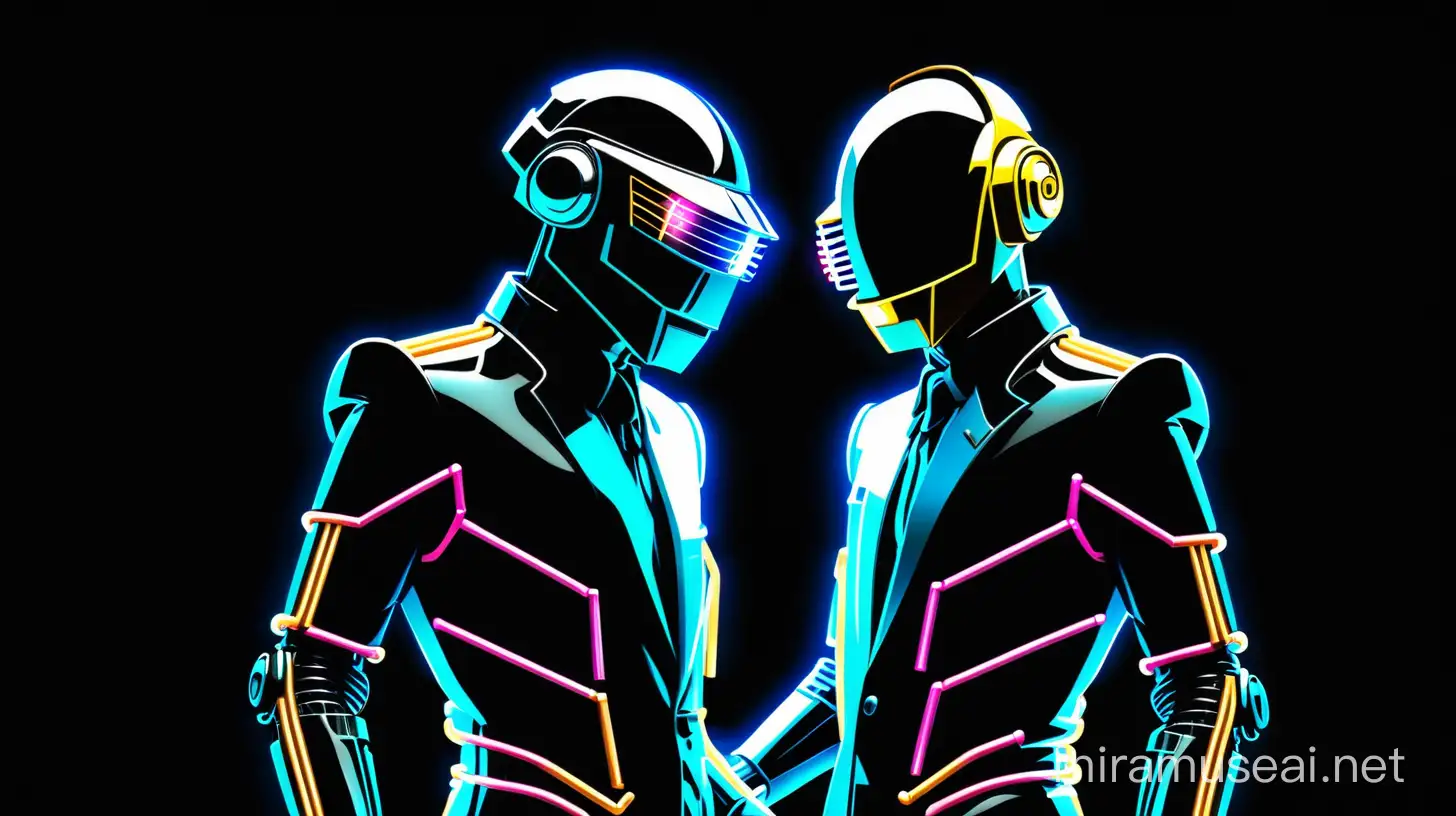 Futuristic Disco Dancing Robot with Neon Lines on Black Background