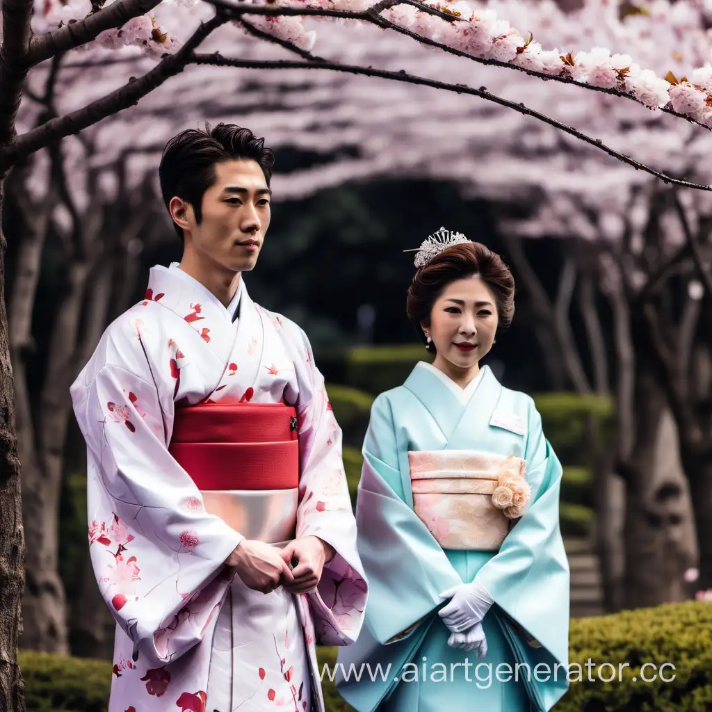 Молодой мужчина встретил японскую царицу в вишневом саду