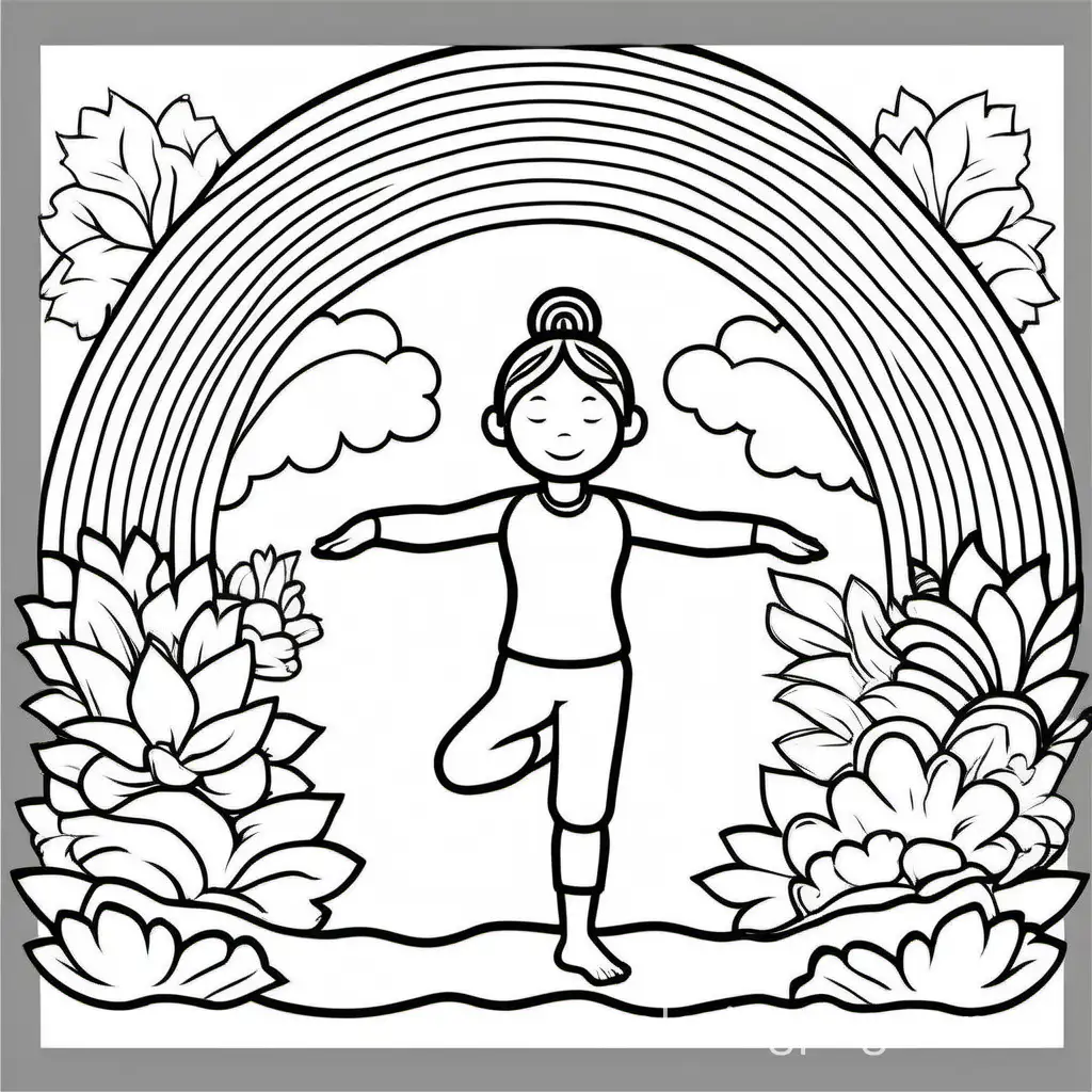 yoga rainbow 5 colors 
breathing activity, Coloring Page, black and white, line art, white background, Simplicity, Ample White Space. The background of the coloring page is plain white to make it easy for young children to color within the lines. The outlines of all the subjects are easy to distinguish, making it simple for kids to color without too much difficulty