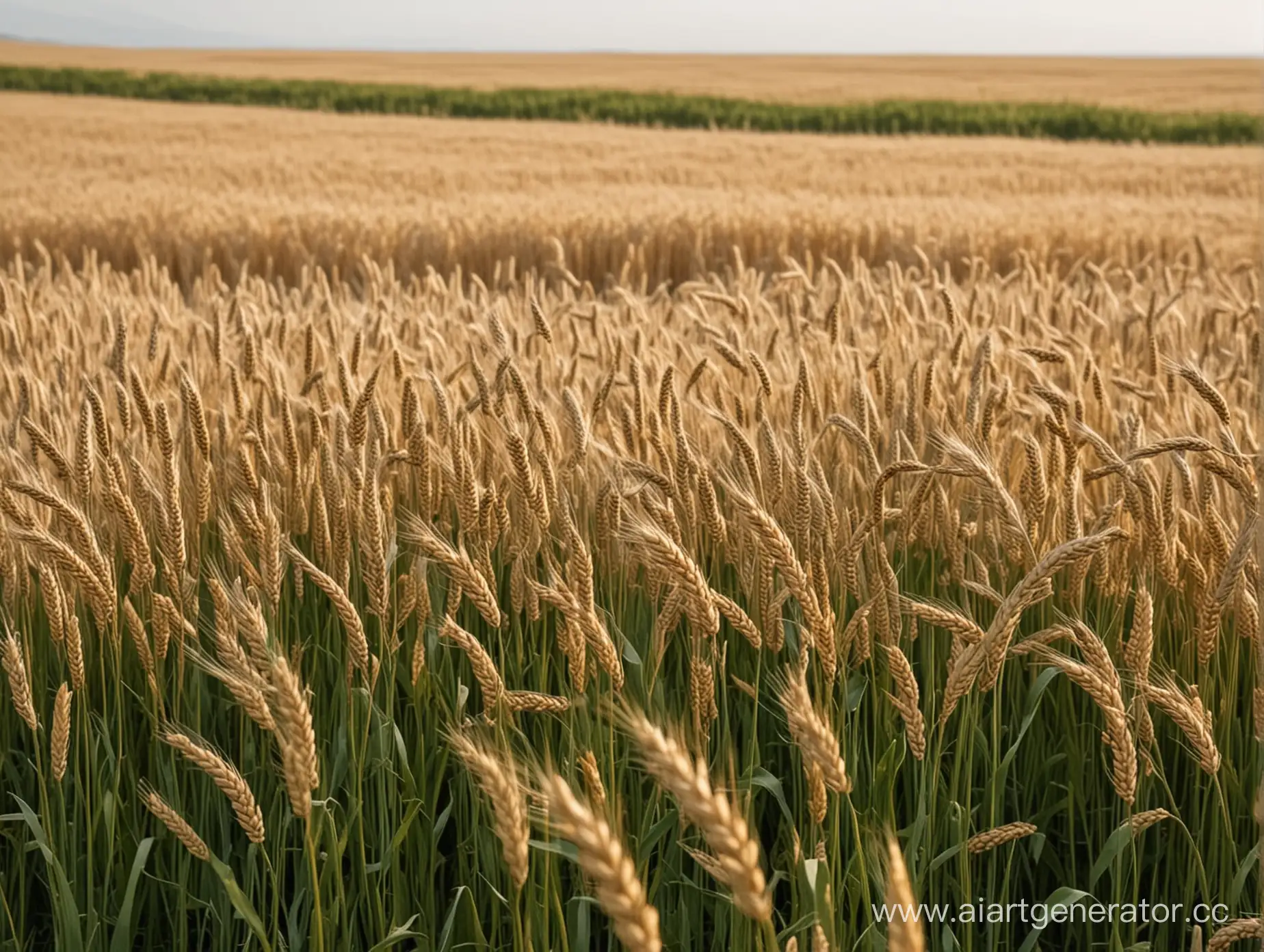 Пшеничное поле колышется на фоне ветрового поля