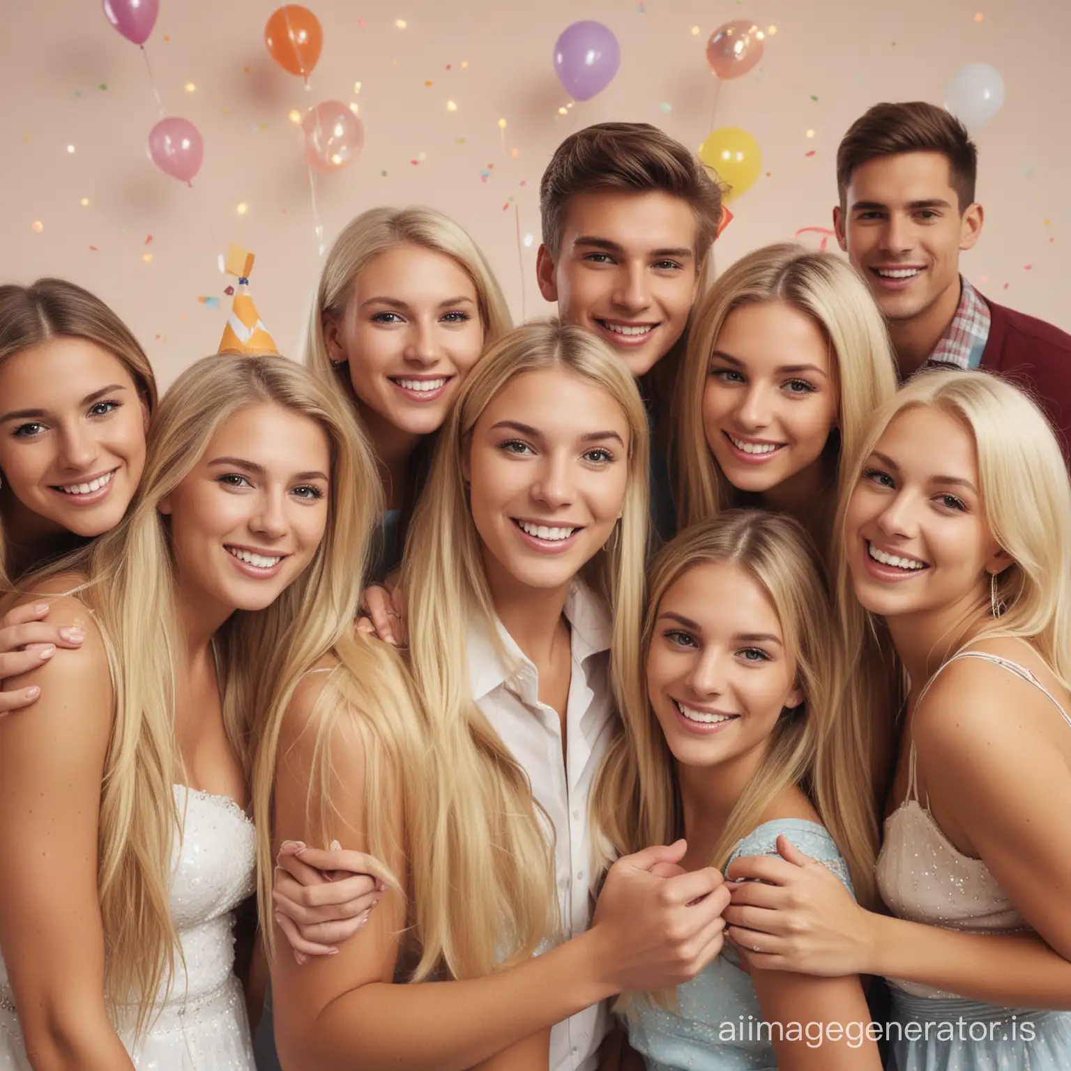a mentor teacher and his wife with their 5 blonde teenage girlfriends having party background