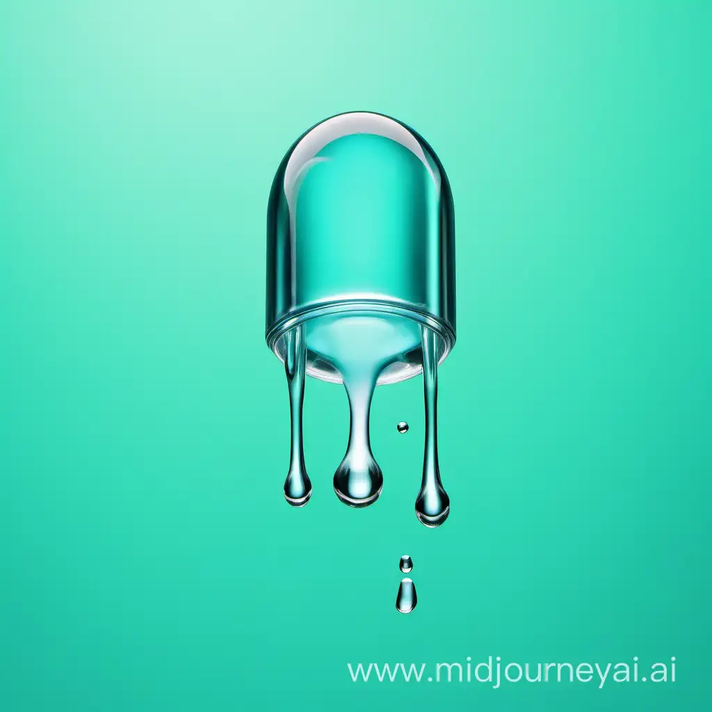 Vibrant Liquid Capsule with Dynamic Fluid Drip on Turquoise Background