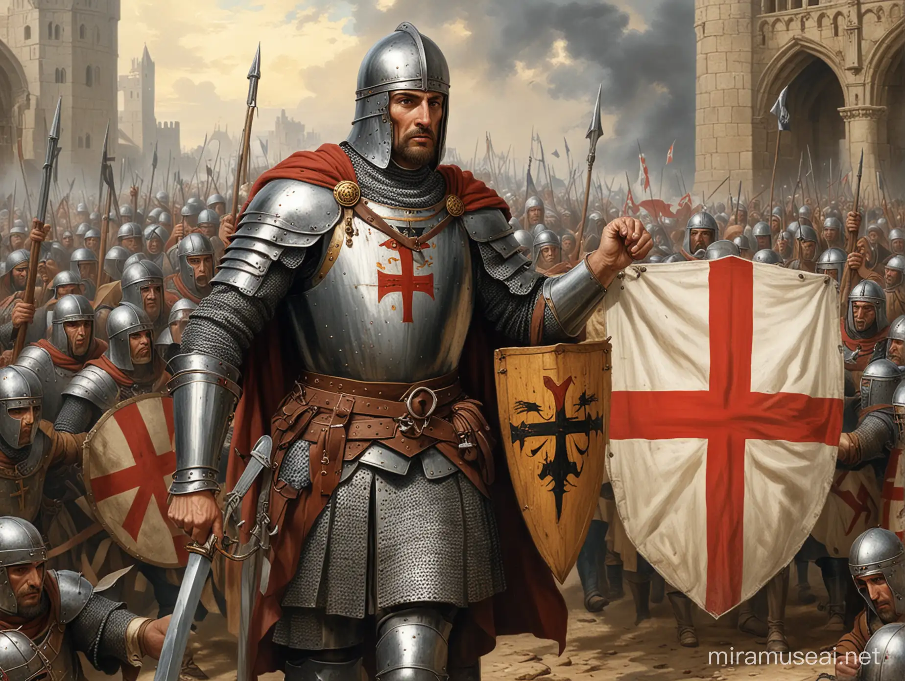 English Crusader Battling Against Islamic Forces