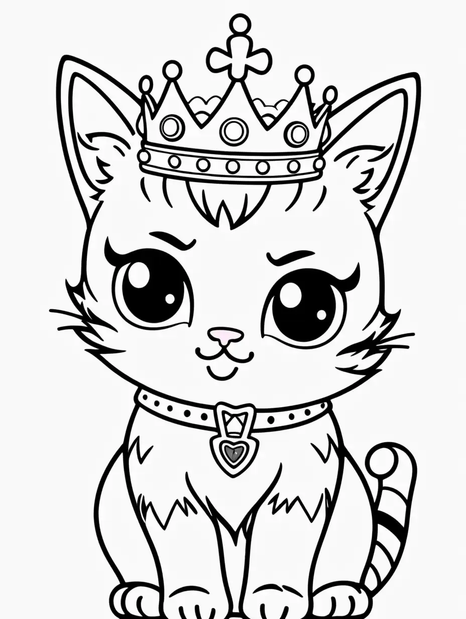 Adorable Kawaii Cat Coloring Page with Crown for Kids