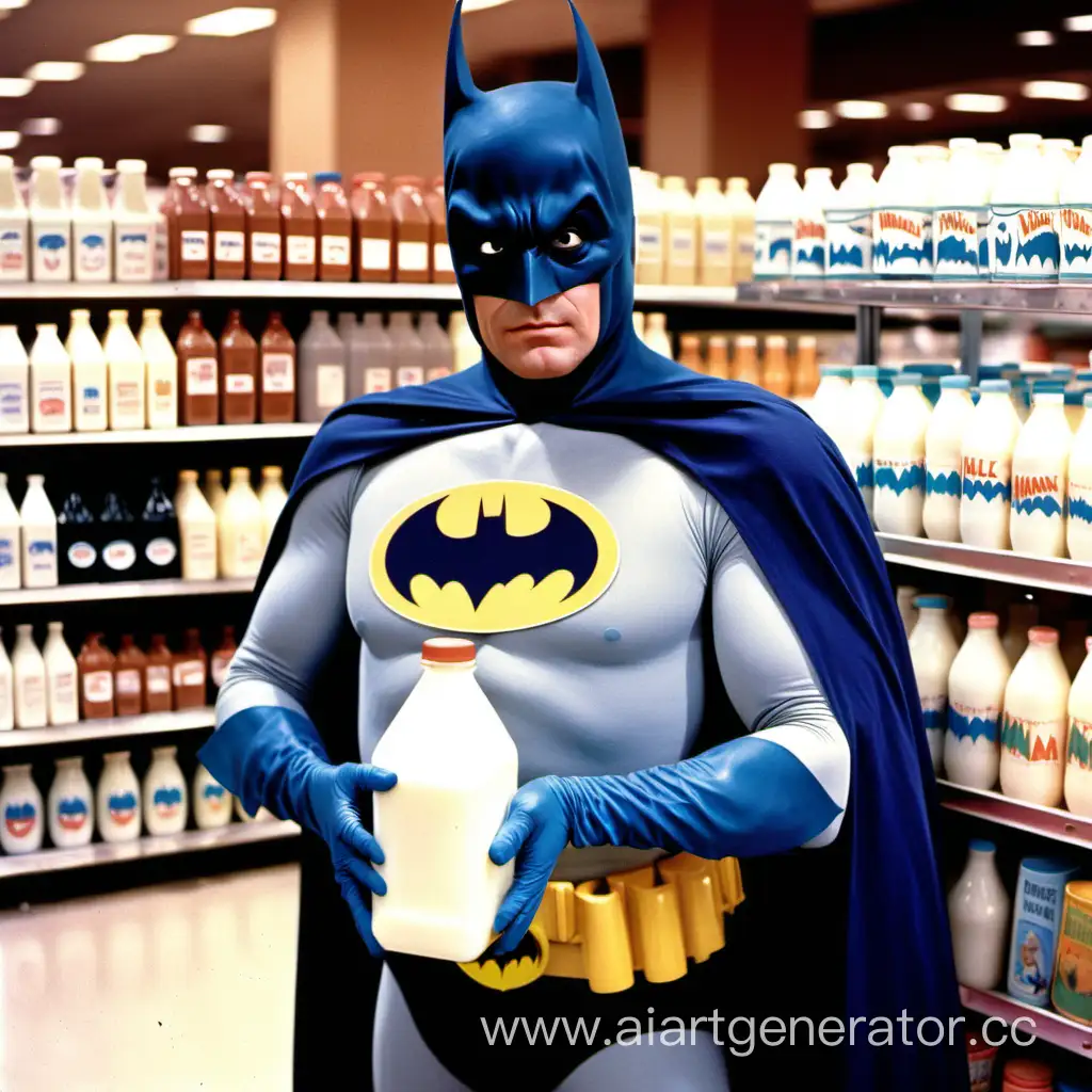 Batman 1966 holding a gallon of wegmans milk