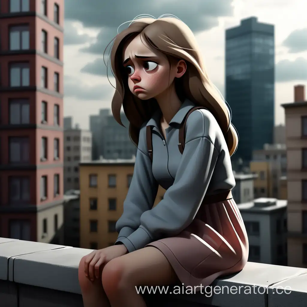 девушка сидит и грустно смотрит на город