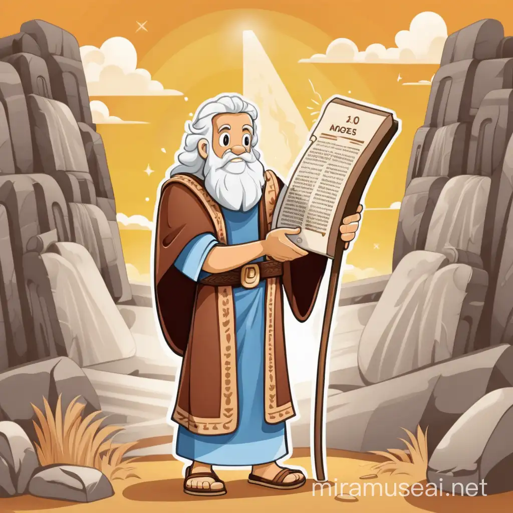 Moses with the 10 commandments 2d flat cartoon illustration