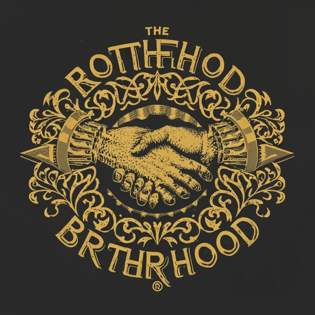 a logo design,with the text "The Brotherhood", main symbol:handshake