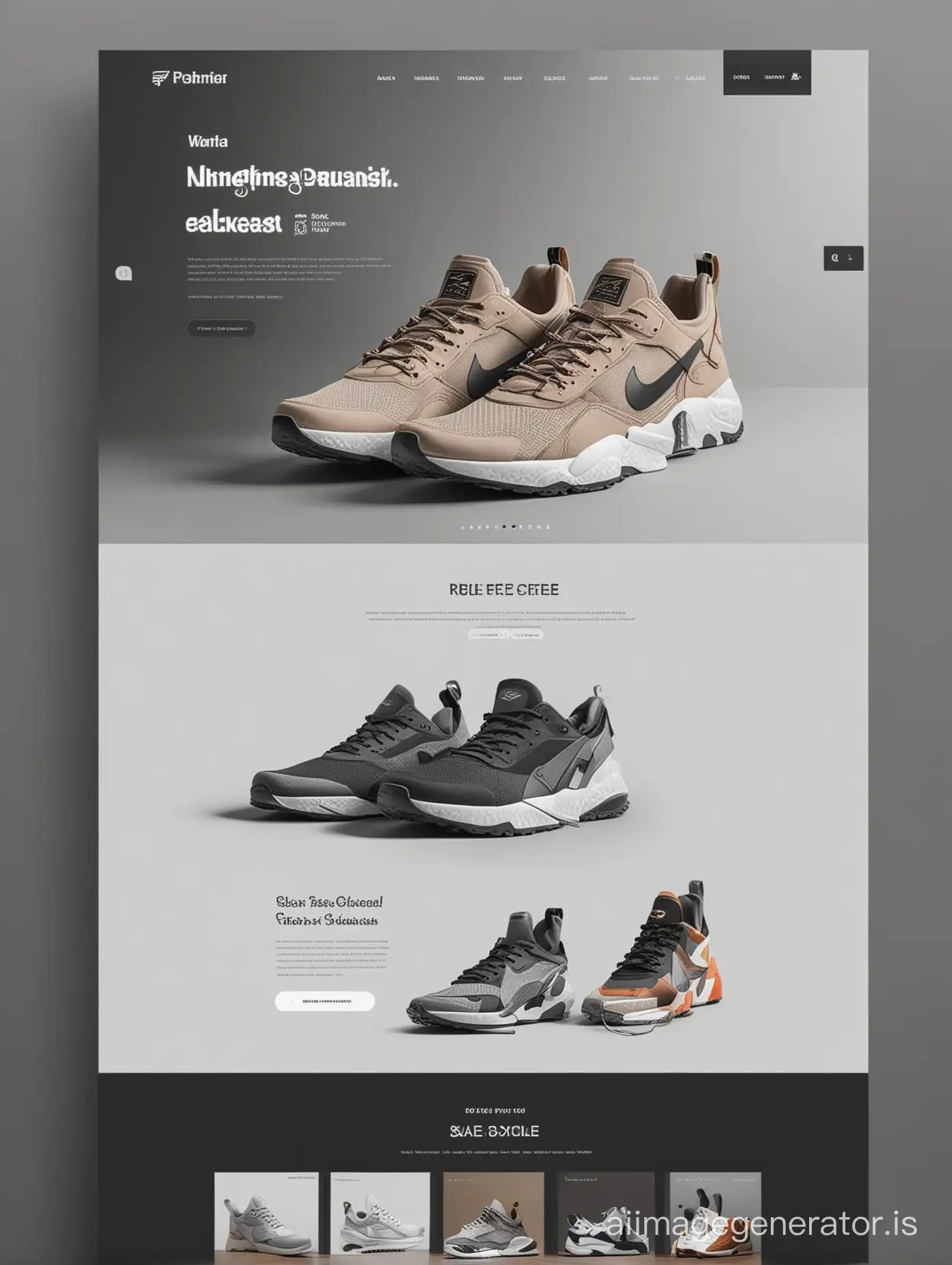 layout of landing page for selling sneakers