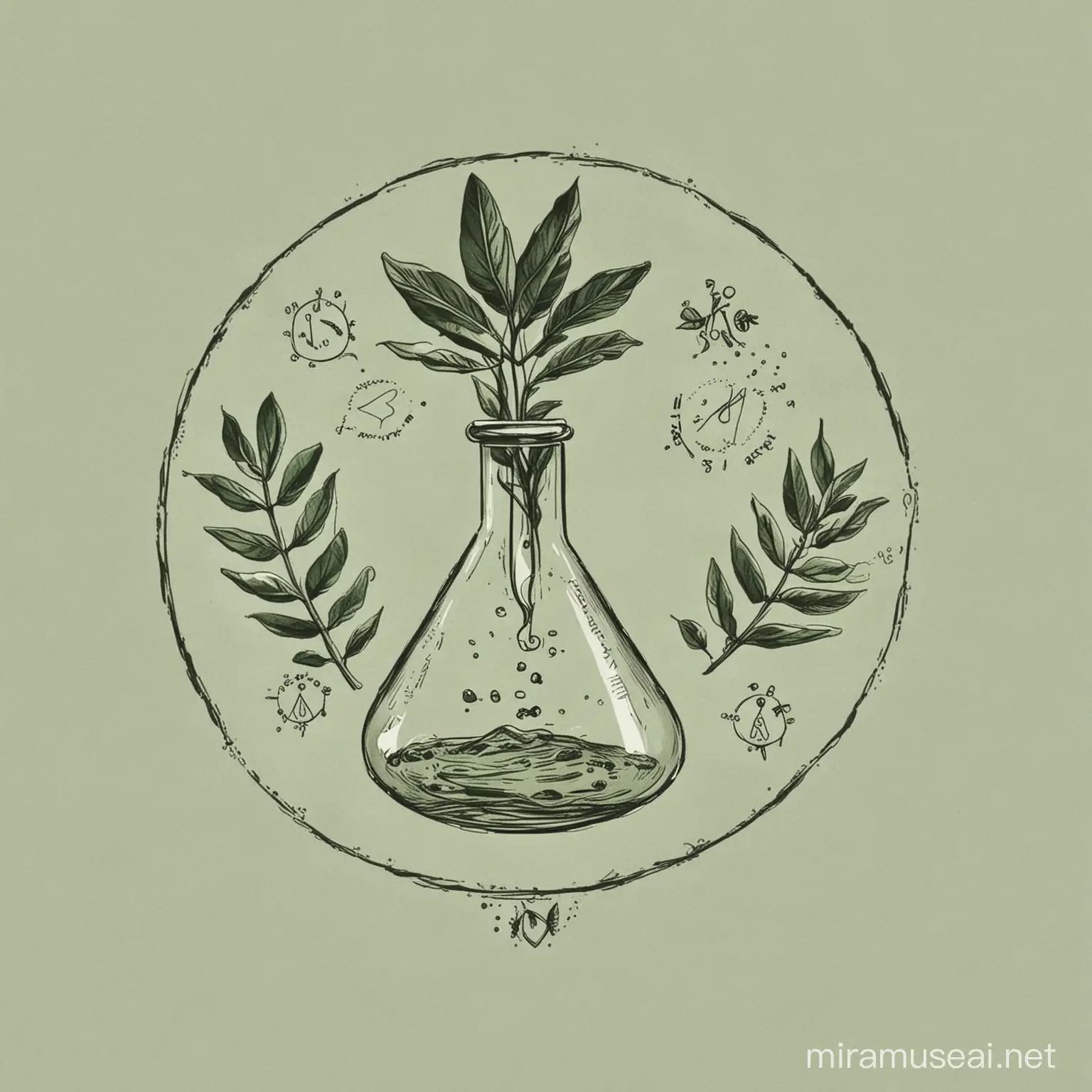 Scientific Beaker Logo with Flying Plant Leaves for Super Trophics