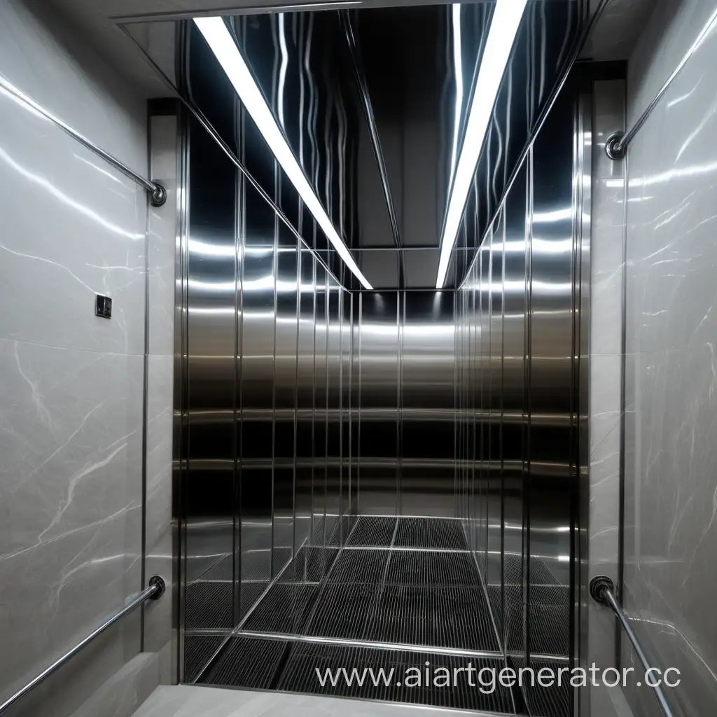 Reflective-Elevator-Shaft-Constructed-from-Polished-MirrorSquare-Longitudinal-Pipes