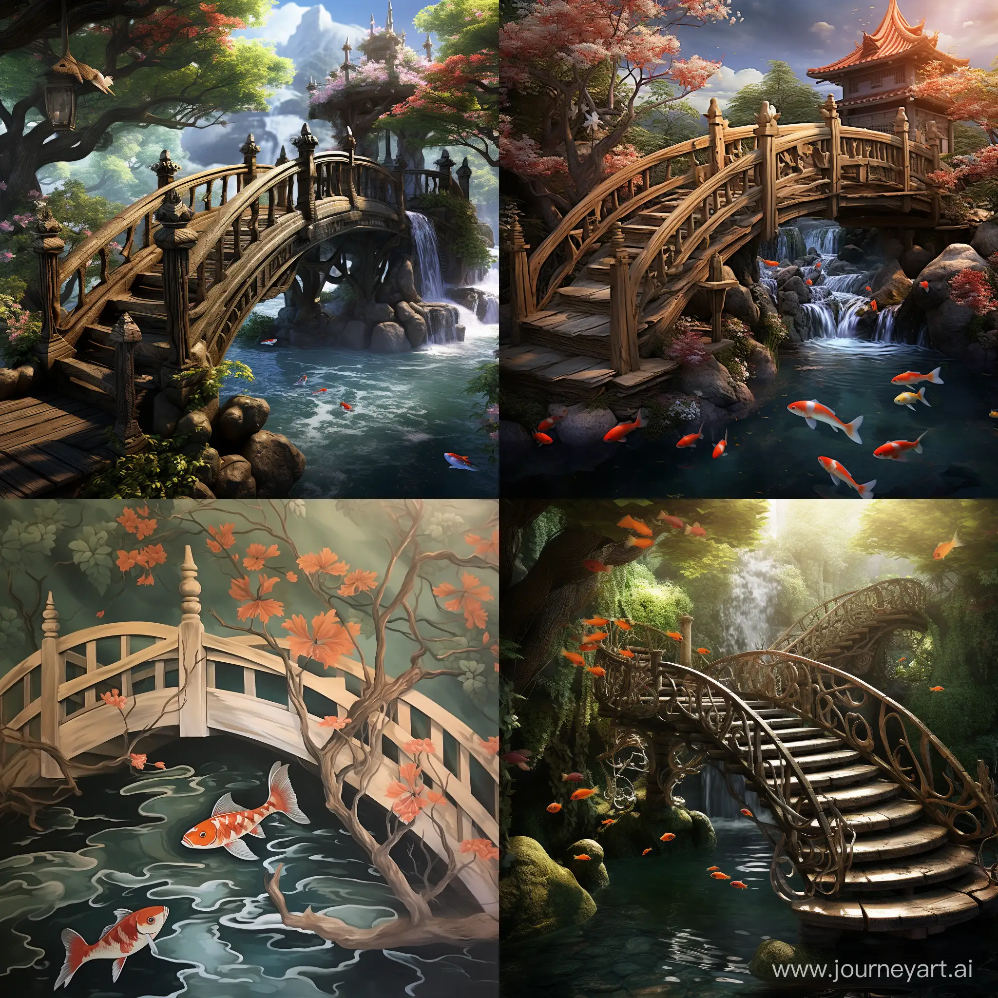 Serene-Koi-Pond-Bridge-with-Tree-BranchLook-Railing