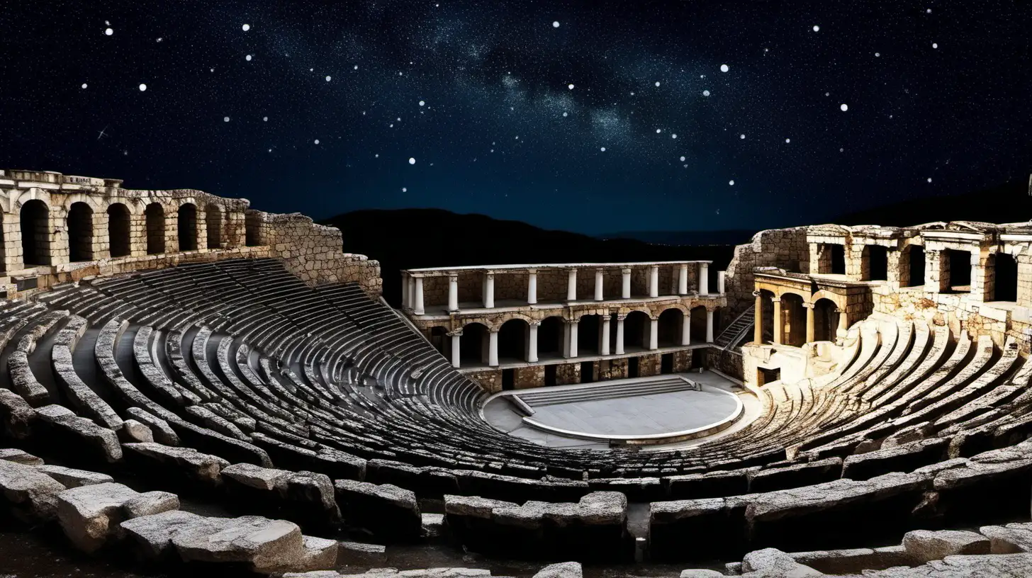 Greek amphitheater under the starry sky.