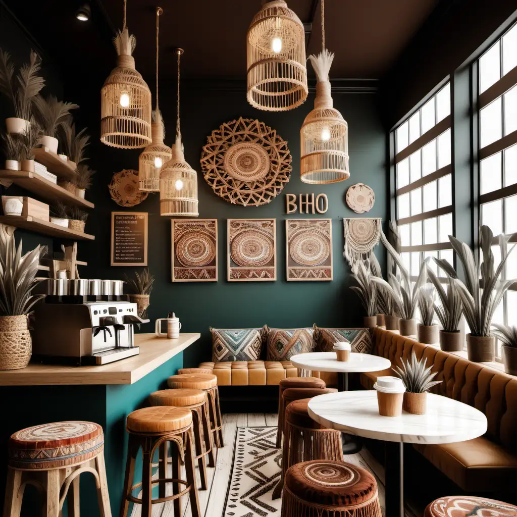 BohemianInspired Coffee Shop with Cozy Vibes and Artistic Decor