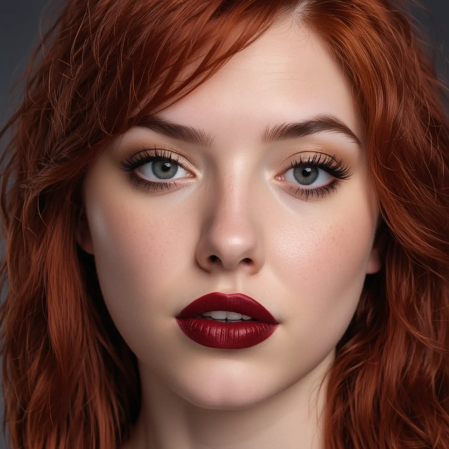 Portrait of Young Woman with Red Hair and Black Lipstick