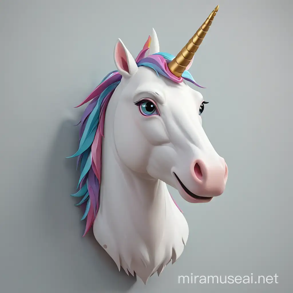 Majestic Unicorn Head Sculpture in 3D Art