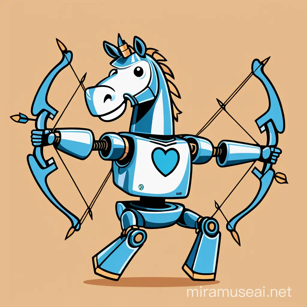 logo funniest horse half robot shooting archery at top with smile