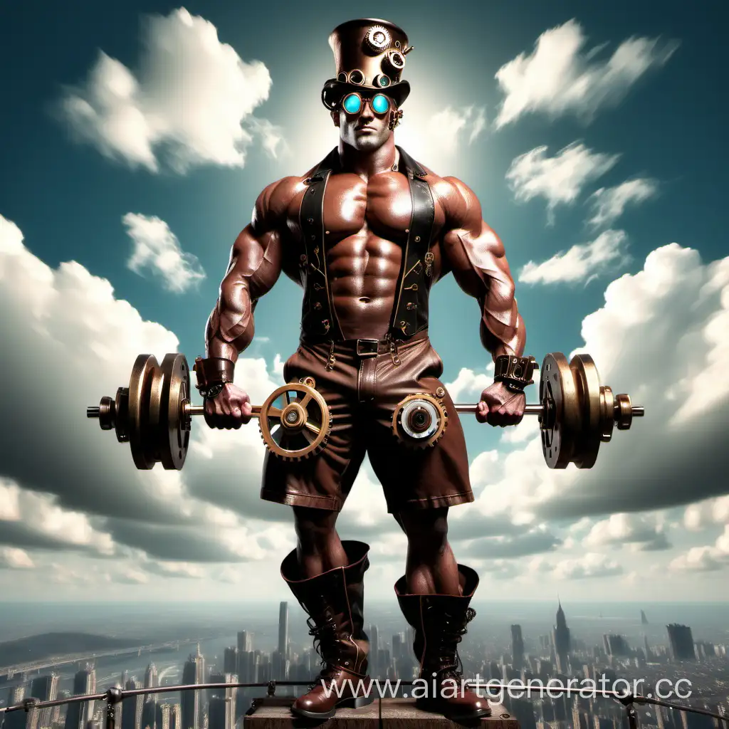 Steampunk-Sky-Bodybuilder-Flexing-Muscles-in-Mechanical-Marvel