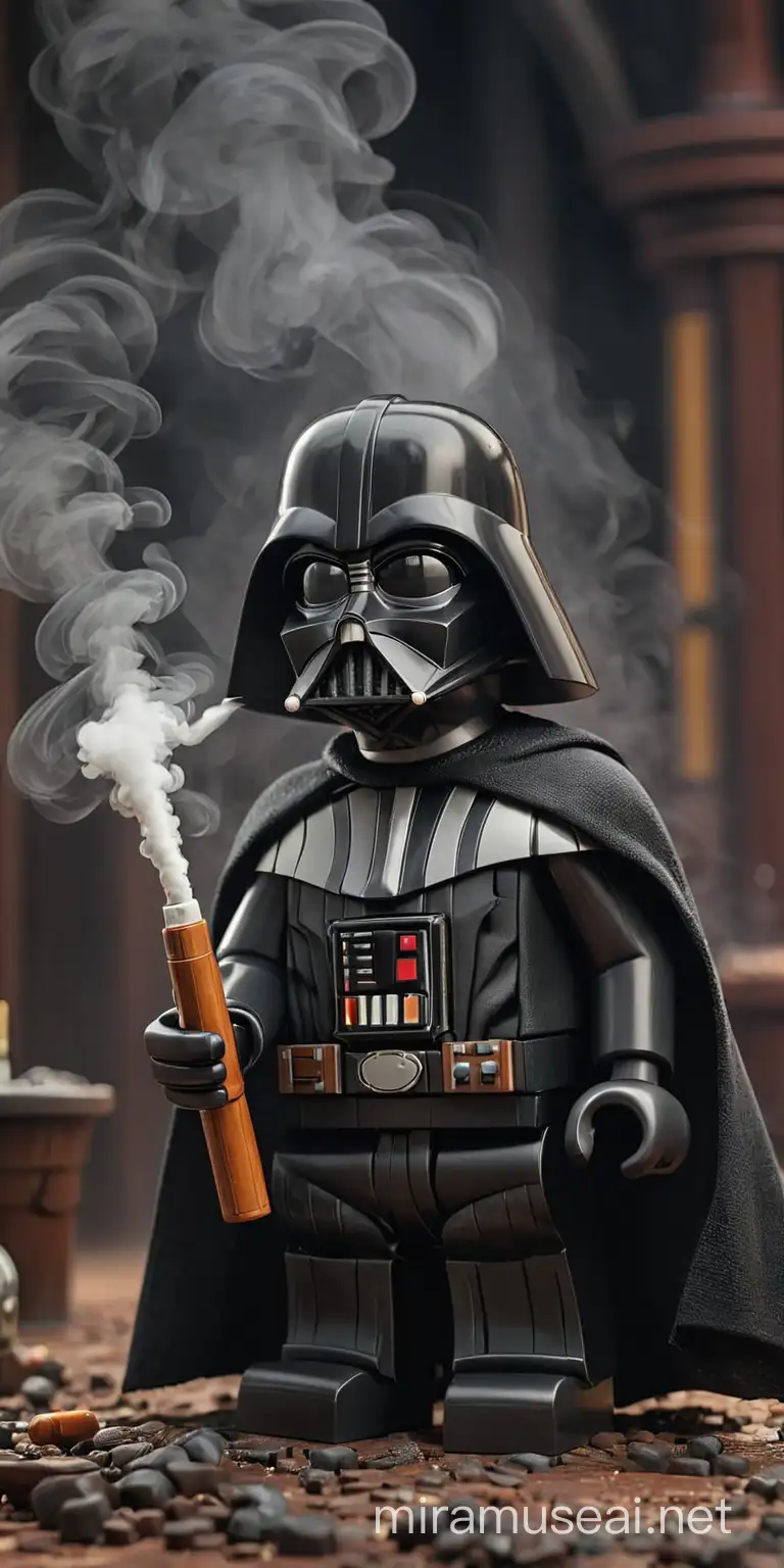 lego darth vader smoking a cigar with smoke