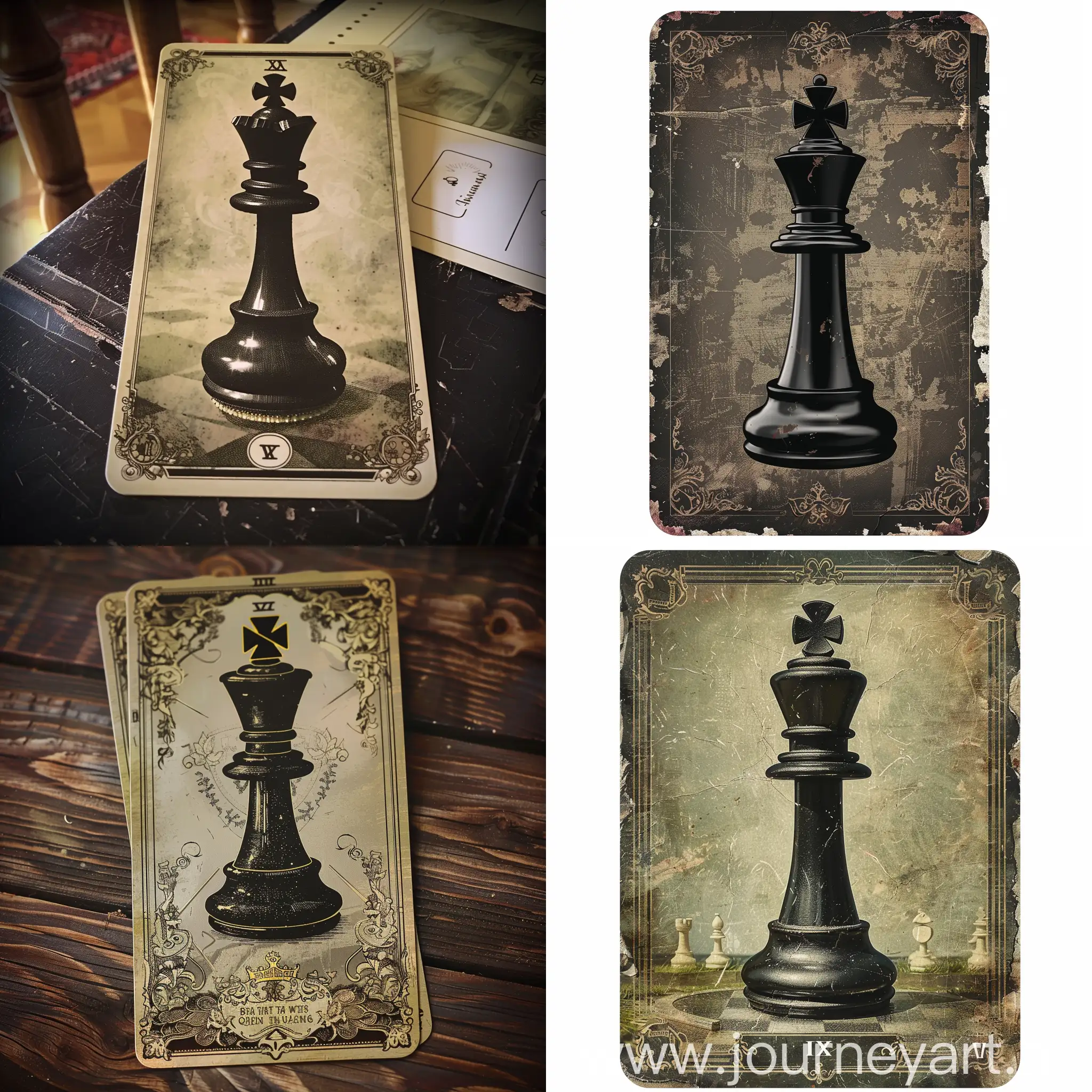 Rustic-Tarot-Card-Black-Queen-Chess-Piece-in-OldWorld-Style