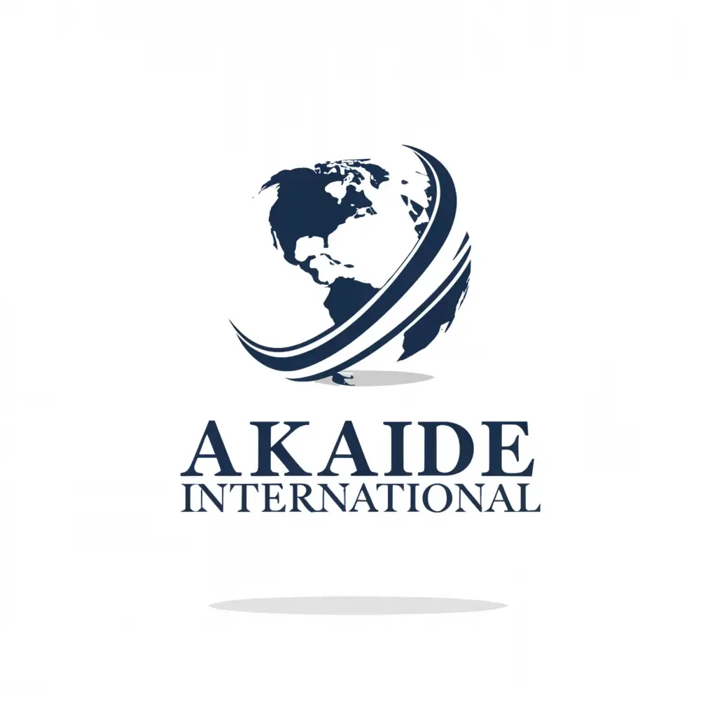 a logo design,with the text "Akhade International", main symbol:Develop a flat vector, illustrative-style wordmark logo design for 'Akhade International' by incorporating the full company name in a sleek and modern font, with a subtle world map integrated into the letter 'A' to convey the brand's international focus and presence. Use a color palette of deep navy blue and metallic silver against a white background to communicate trustworthiness and professionalism.,Moderate,clear background