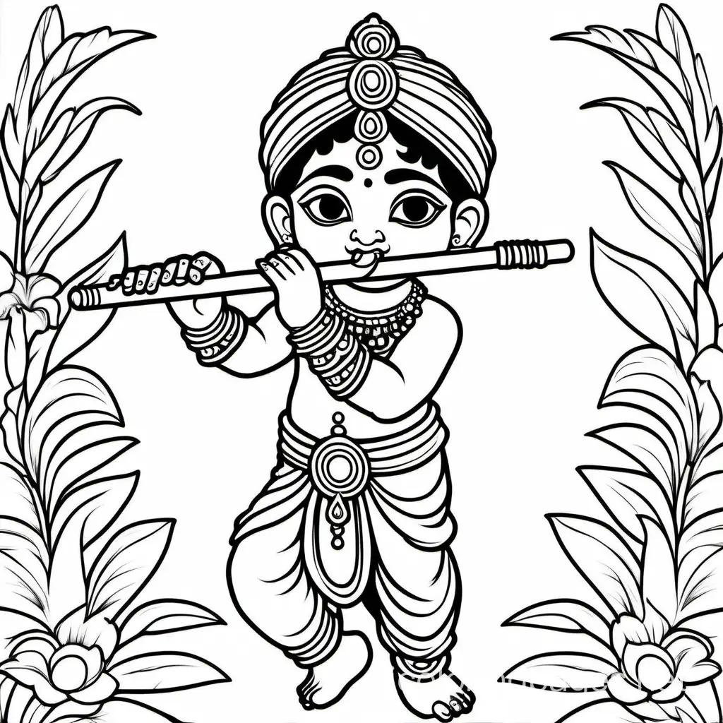 Adorable-Sri-Krishna-Playing-Flute-Coloring-Page