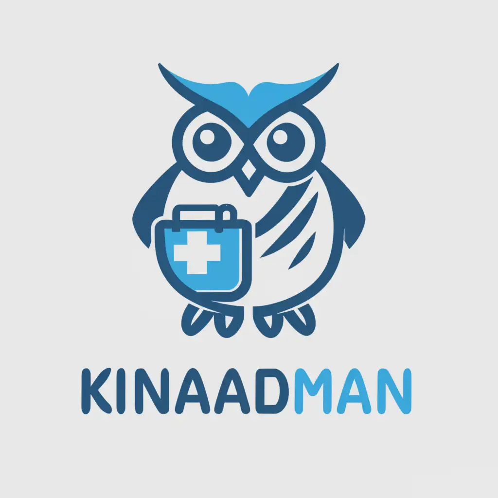 a logo design,with the text "kinaadman", main symbol:owl with first aid kit
blue
,Moderate,be used in Medical Dental industry,clear background