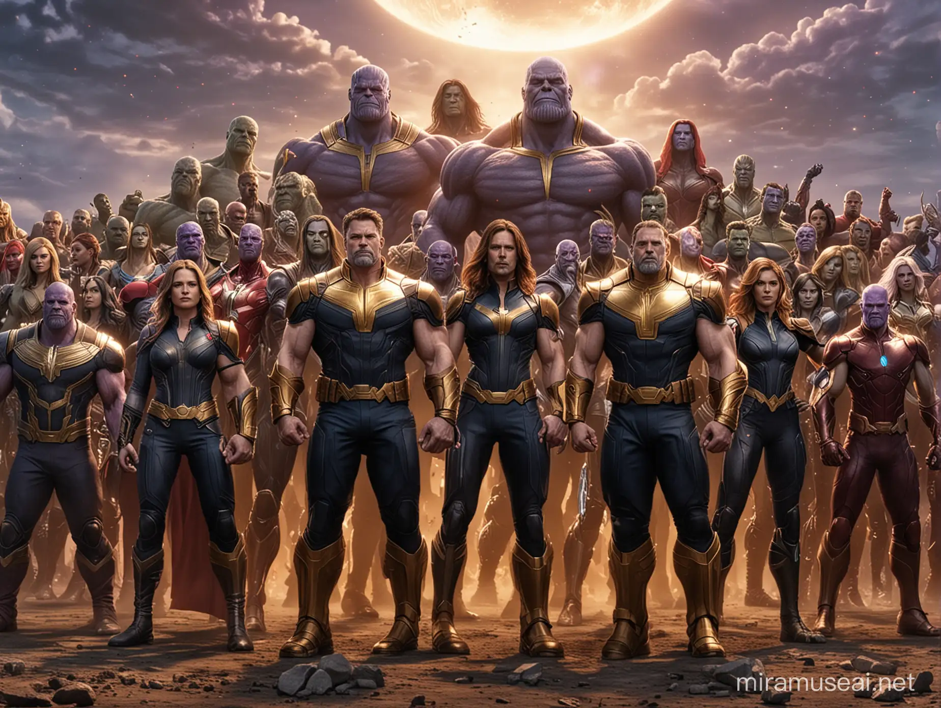 all the heroes from Marvel Universe standing up against the Thanos