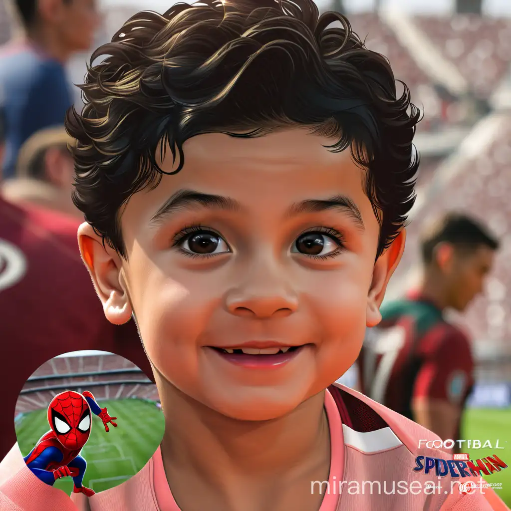 Cristiano Ronaldo as Spiderman, football stadium background, baby style