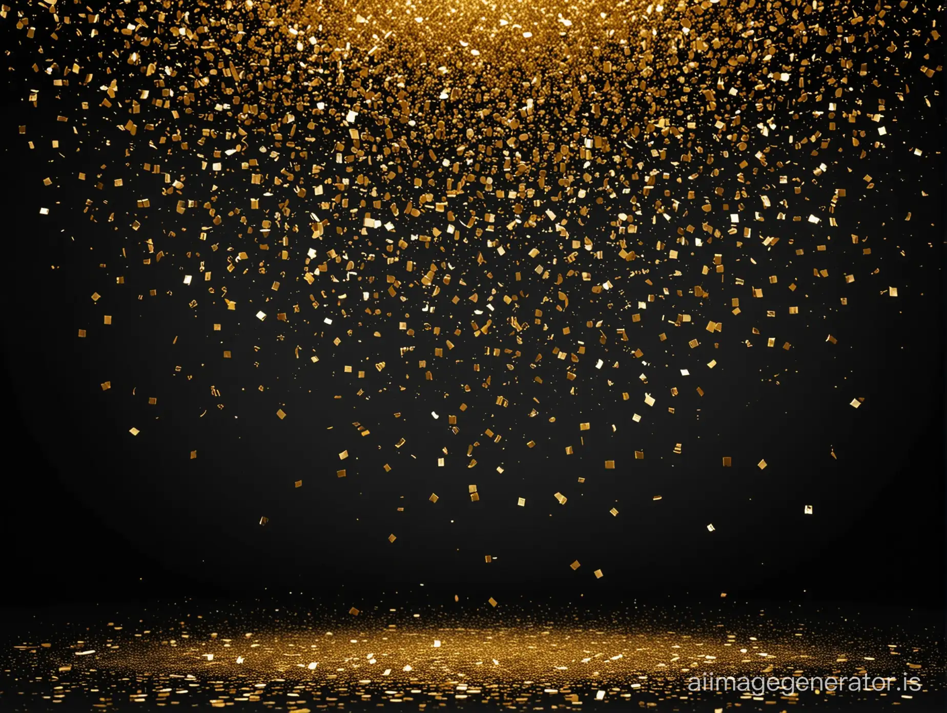 golden confetti falling from the top to the bottom excluding the middle with a black background