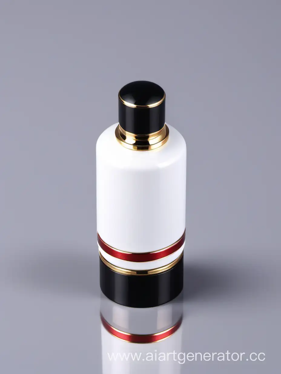 Zamac-Perfume-Decorative-Ornamental-Long-Cap-in-Pearl-White-and-Black-with-Matte-Red-White-and-Gold-Lines-Finish