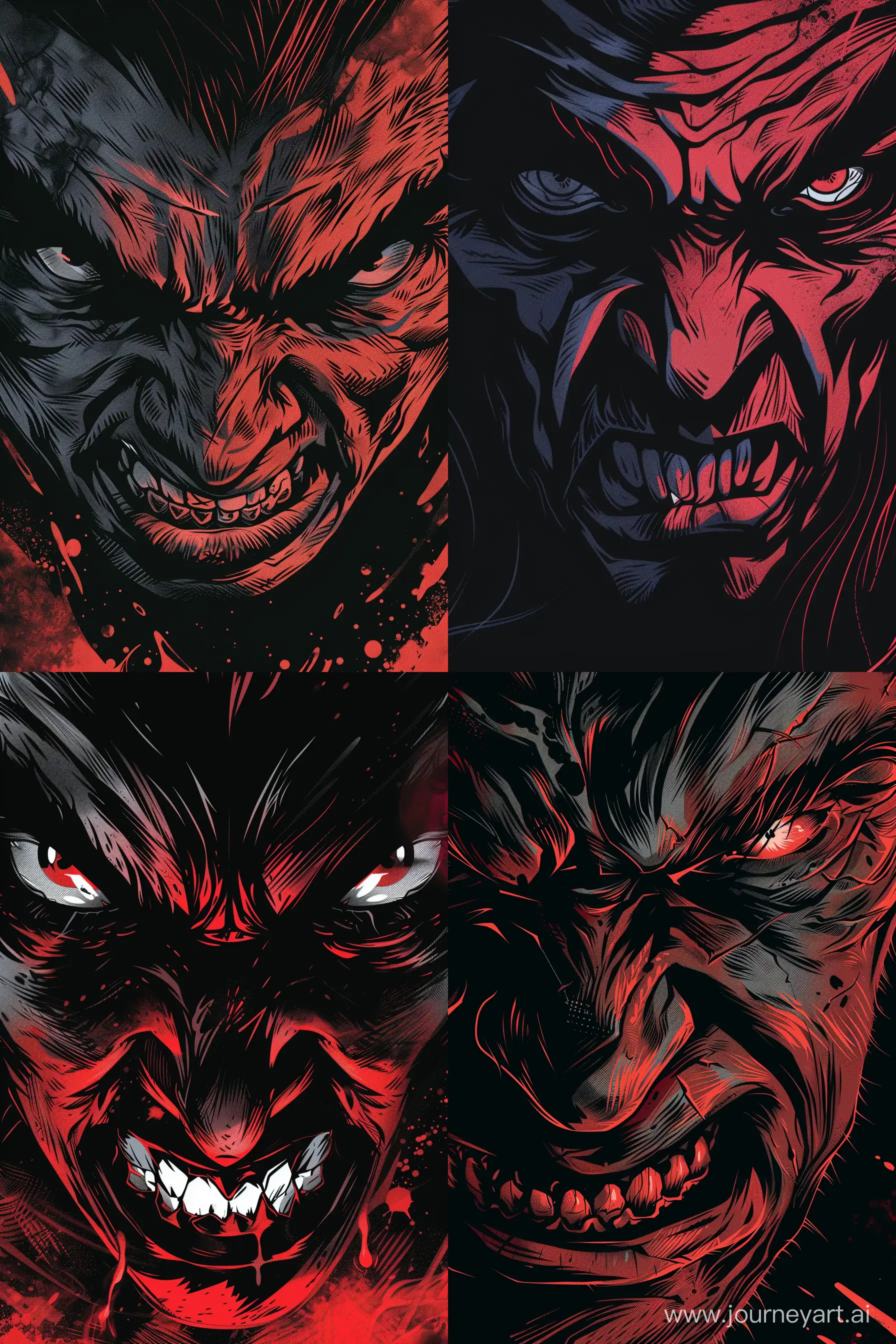 a close up illustration of a witches angry face, in the style of dark black and red, vivid comic book artist, intense shadows, gothcore, romanesque, poster, high detailed —ar 85:128