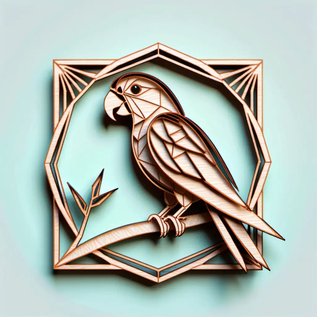 multilayer design for laser cut, parrot, origami style, 2d, simple