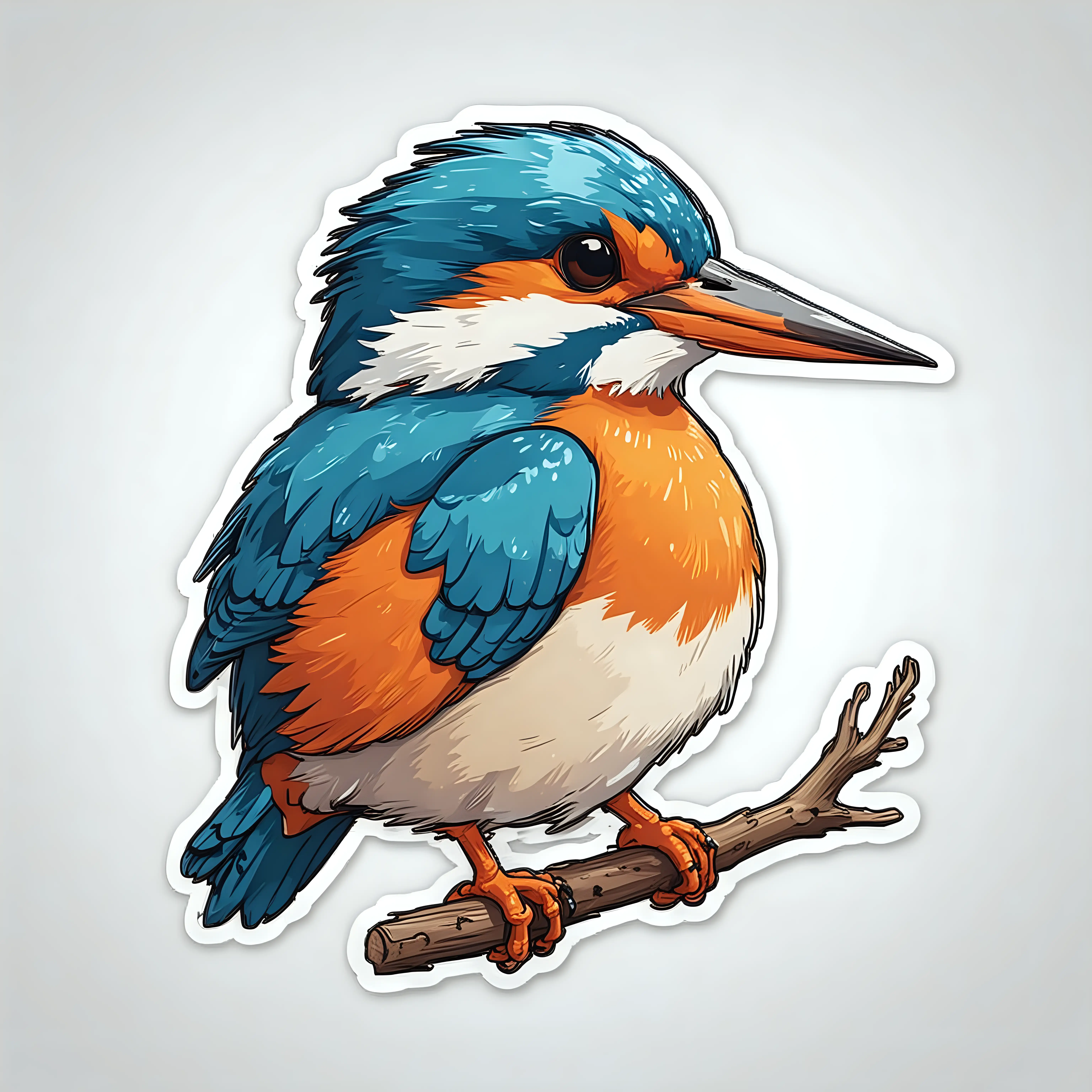 Sticker of a cute Kingfisher full body, caricature style, bold lines, Die-cut sticker, vector, white background, isolated on a white background