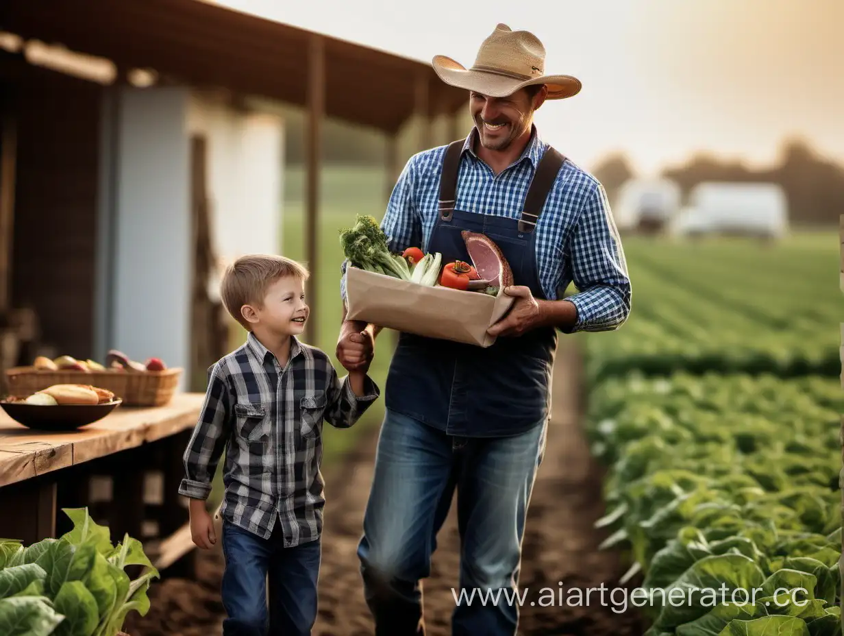 Rural-Family-Gathering-Farmer-Returns-Home-with-Son-to-Enjoy-Dinner