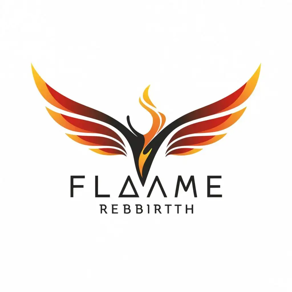 logo, Phoenix wings, simplified human symbol combined with DNA strand, with the text "Flame Rebirth", typography, be used in Beauty Spa industry