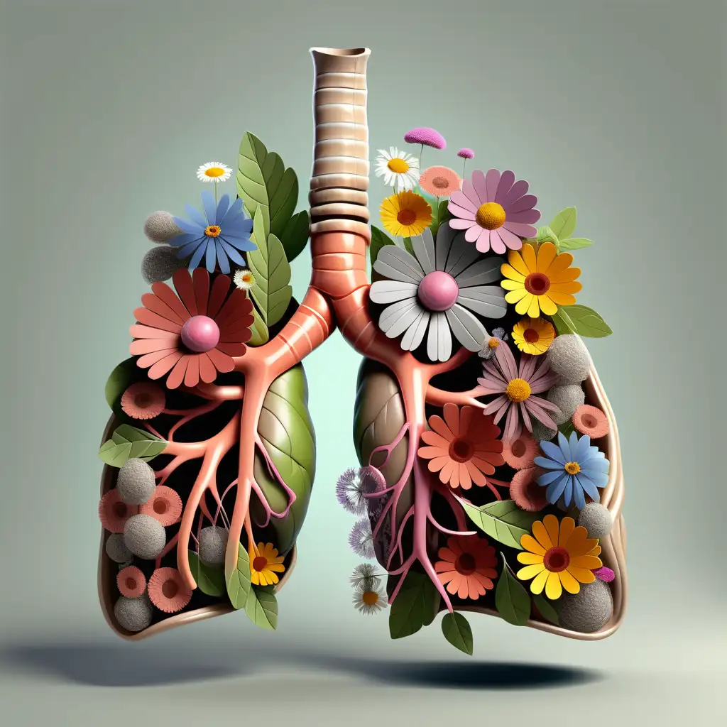 Botanical 3D Clipart Intricately Crafted Anatomical Lung from Wild Flowers