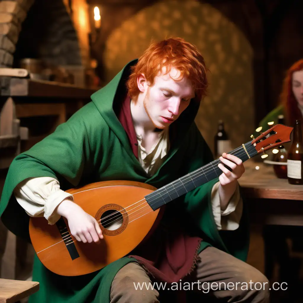 Tavern-Minstrel-with-Red-Hair-Playing-Lute-in-WornOut-Clothes-and-Green-Cloak