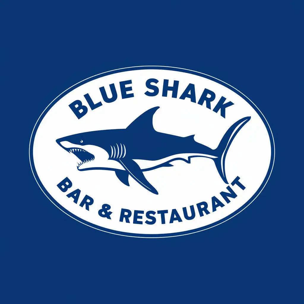 LOGO-Design-For-Blue-Shark-Bar-Restaurant-Elegant-Oval-Shape-with-Blue-Shark-Graphic