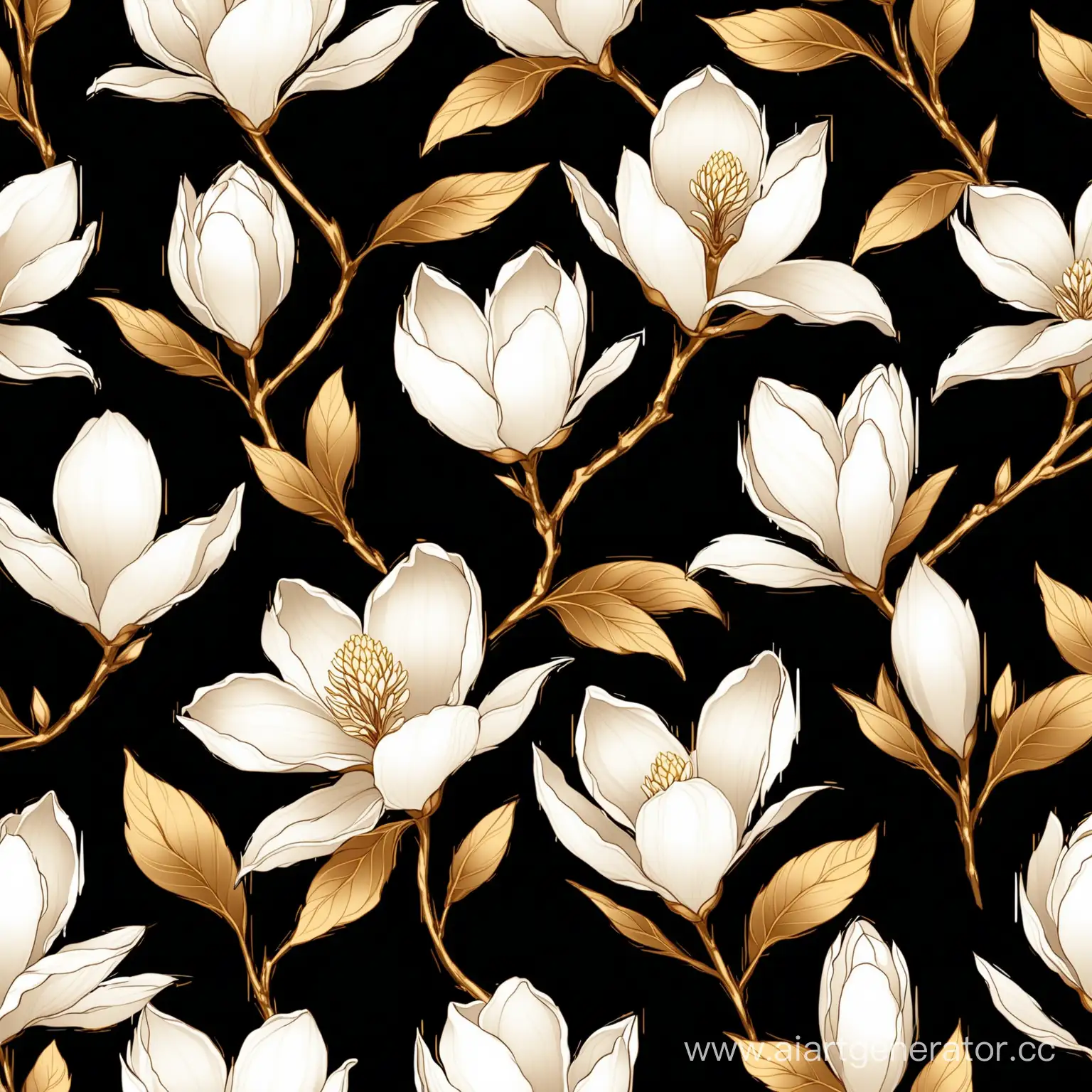Golden-and-Blue-Magnolia-Flower-Vector-Illustration-on-Black-Background