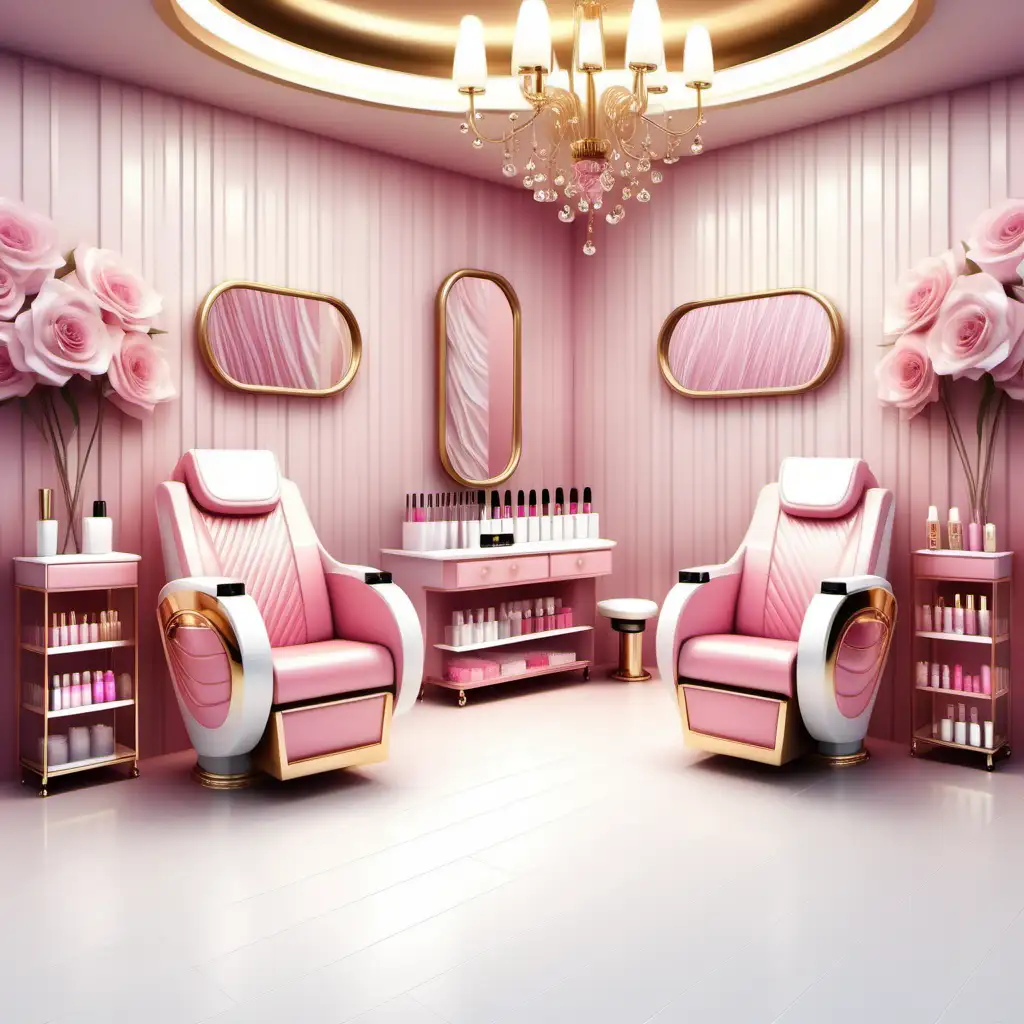 nail salon. background, realistic, pink, gold, white, luxury