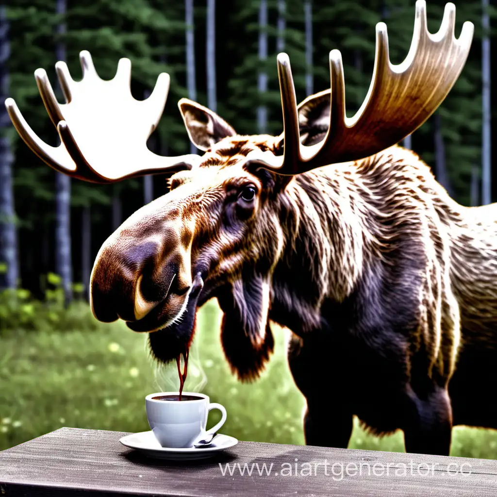 Moose-Enjoying-Morning-Coffee-in-a-Rustic-Cabin